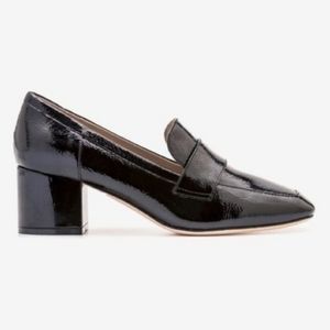 Boden Alicia Heeled Loafers in Solid Black Patent Leather